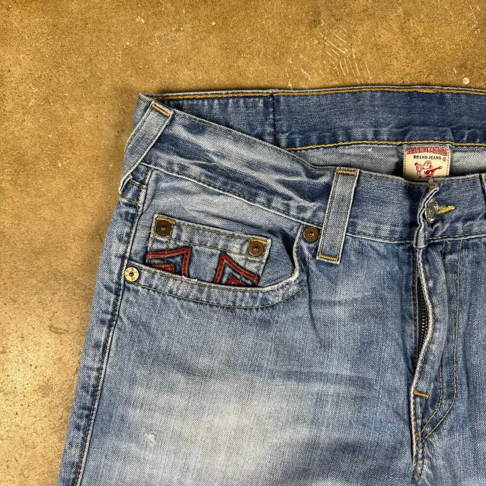 Vintage True Religion Jeans Men’s‎ 34 Straight Cropped USA Made Red Stitch Denim